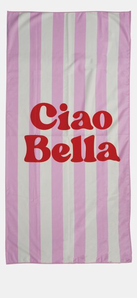 Sinsay - Pruhovaný ručník s nápisem „Ciao Bella“ - růžová