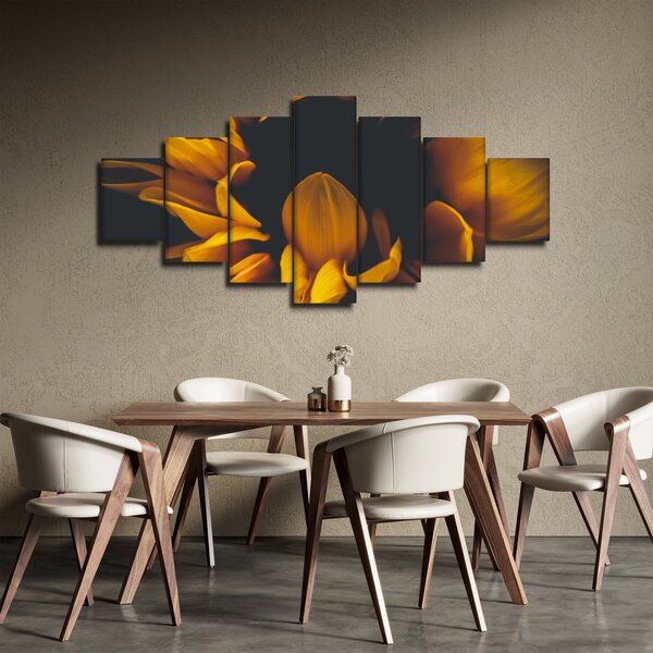 Obraz - Slunečnice v černém pozadí (210x100 cm)