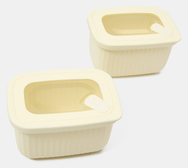 Sinsay - Žebrované nádoby na potraviny s průhlednými víčky 2 pack - krémová