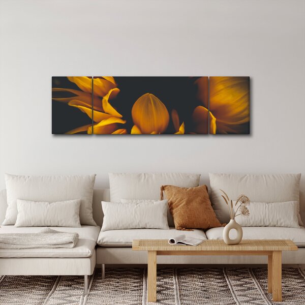Obraz - Slunečnice v černém pozadí (170x50 cm)