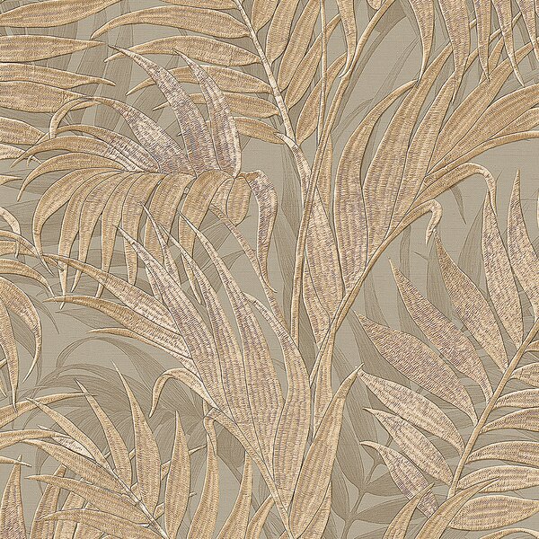 Luxusní šedohnědá vliesová tapeta, palmové listy GR322105, Grace, Design ID Wallcoverings