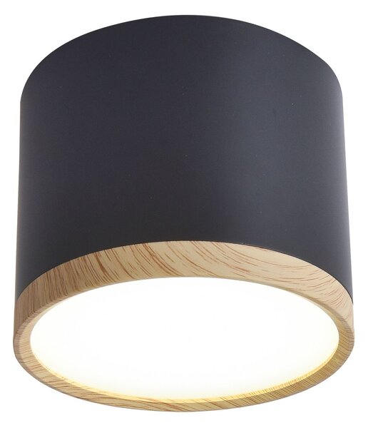 CLX LED stropní bodové světlo EMILIA-ROMAGNA, 9W, denní bílá, 8,8x7,5cm, kulaté, černé, imitace dřeva 2275949