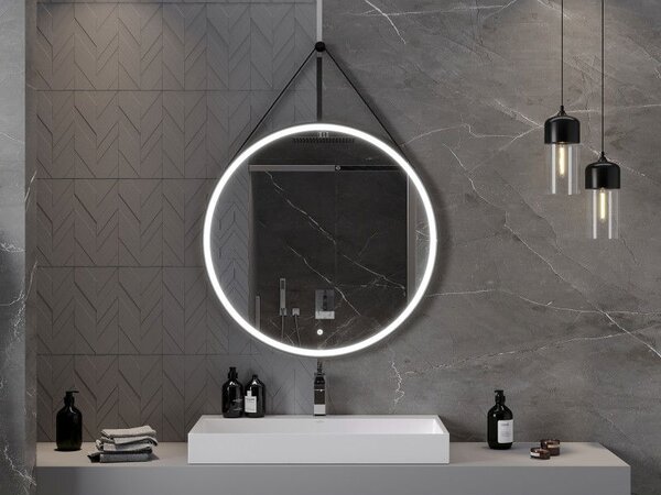 Mexen Reni, kulaté podsvícené koupelnové zrcadlo, 90 cm, LED 6000K, antizapařovací, černý rám - 9812-090-090-611-70
