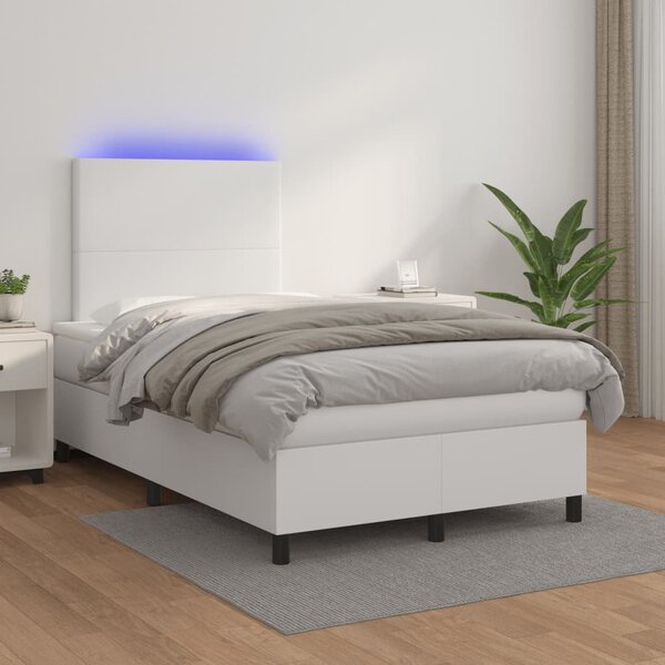 Box spring postel s matrací a LED bílá 120 x 190 cm umělá kůže 3270282