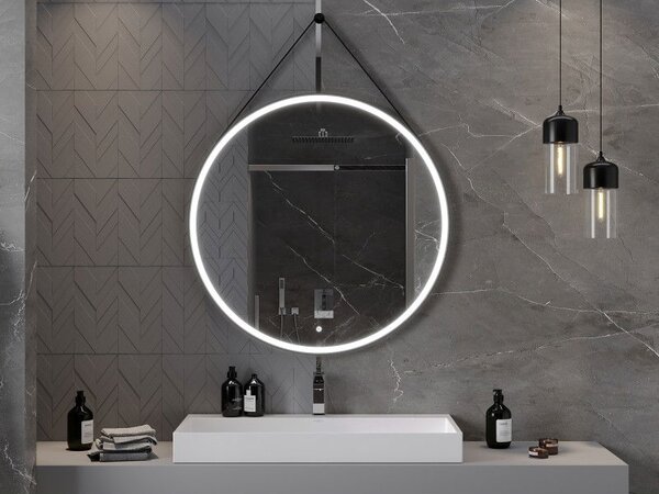 Mexen Reni koupelnové zrcadlo osvětlené, kulaté 100 cm, LED 6000K, antifog, černý rám - 9812-100-100-611-70