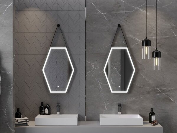 Mexen Orla zrcadlo do koupelny s podsvícením 50 x 70 cm, LED 6000K, proti zamlžení, černý rám - 9815-050-070-611-70
