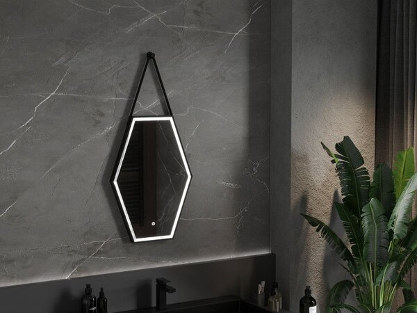 Mexen Orla zrcadlo do koupelny s podsvícením 50 x 70 cm, LED 6000K, proti zamlžení, černý rám - 9815-050-070-611-70