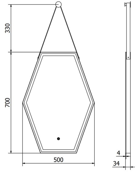 Mexen Orla zrcadlo do koupelny s podsvícením 50 x 70 cm, LED 6000K, proti zamlžení, černý rám - 9815-050-070-611-70