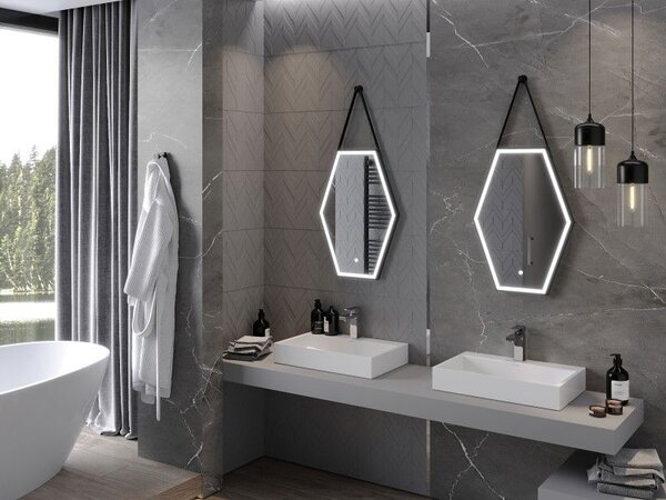 Mexen Orla zrcadlo do koupelny s podsvícením 50 x 70 cm, LED 6000K, proti zamlžení, černý rám - 9815-050-070-611-70