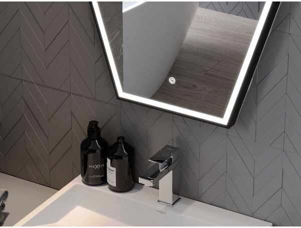 Mexen Orla LED koupelnové zrcadlo, podsvícené 60 x 80 cm, 6000K, proti mlze, černý rám - 9815-060-080-611-70