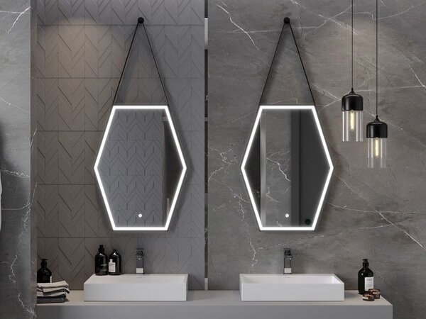 Mexen Orla LED koupelnové zrcadlo, podsvícené 60 x 80 cm, 6000K, proti mlze, černý rám - 9815-060-080-611-70