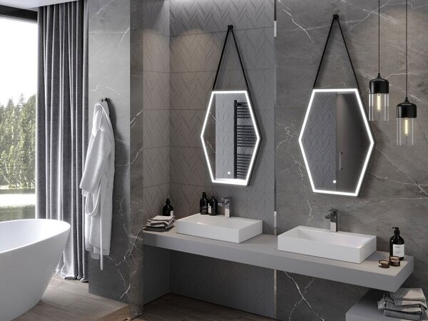 Mexen Orla LED koupelnové zrcadlo, podsvícené 60 x 80 cm, 6000K, proti mlze, černý rám - 9815-060-080-611-70