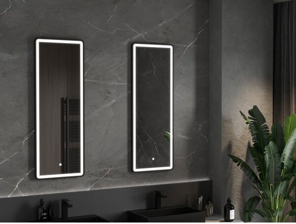Mexen Coro zrcadlo koupelnové podsvícené 45 x 120 cm, LED 6000K, anti-pára, černý rám - 9817-045-120-611-70