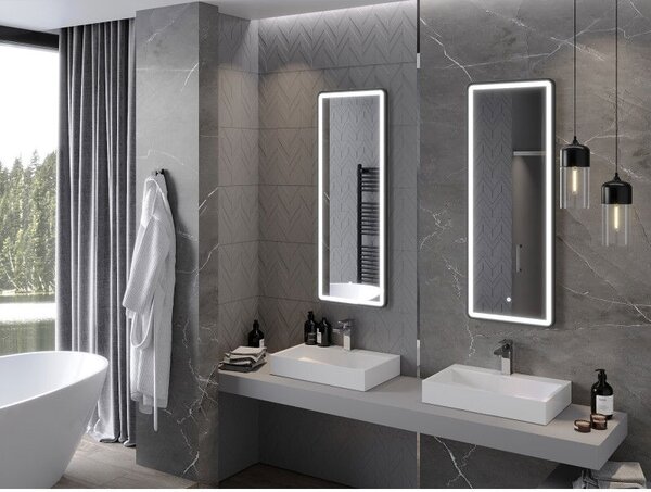 Mexen Coro zrcadlo koupelnové podsvícené 45 x 120 cm, LED 6000K, anti-pára, černý rám - 9817-045-120-611-70