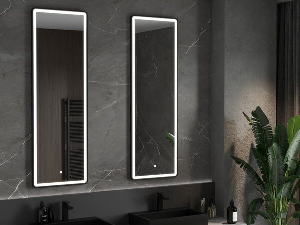 Mexen Coro zrcadlo koupelnové podsvícené 50 x 150 cm, LED 6000K, protimlžící, černý rám - 9817-050-150-611-70
