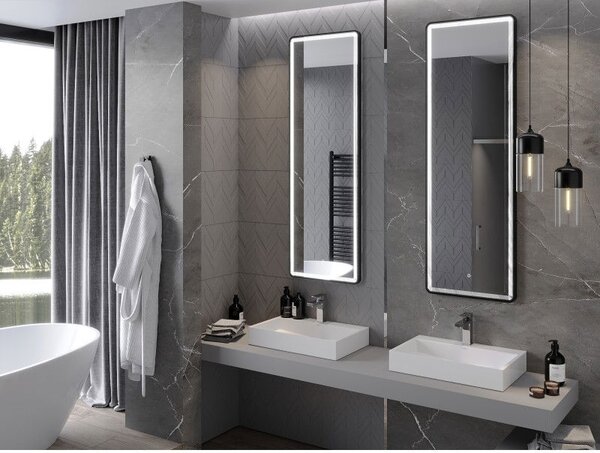 Mexen Coro zrcadlo koupelnové podsvícené 50 x 150 cm, LED 6000K, protimlžící, černý rám - 9817-050-150-611-70
