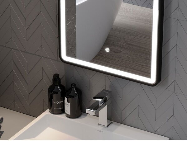 Mexen Coro zrcadlo koupelnové podsvícené 50 x 150 cm, LED 6000K, protimlžící, černý rám - 9817-050-150-611-70