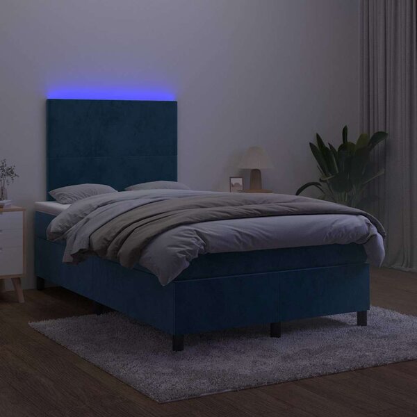 Box spring postel s matrací a LED tmavě modrá 120x190 cm samet 3270303