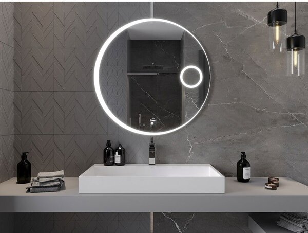 Mexen Ella koupelnové zrcadlo se zrcátkem na líčení, kulaté 90 cm, LED 6000K, antifog - 9811-090-090-611-00