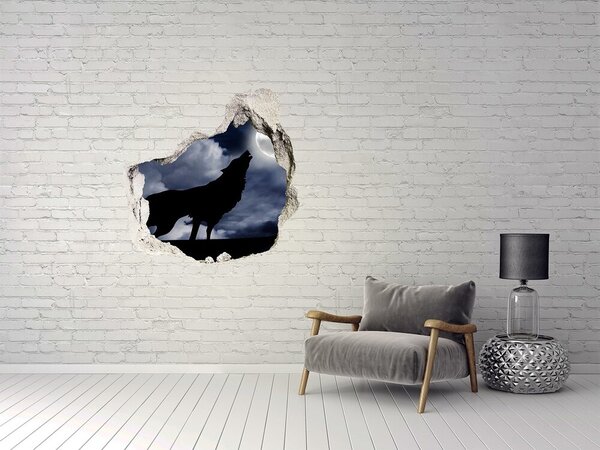 Díra 3D fototapeta na stěnu Vyjící vlk úplněk nd-p-61523126