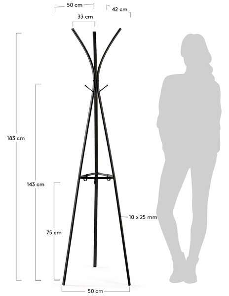 LÉTO -15% Černý kovový věšák Kave Home Stearn 183 cm