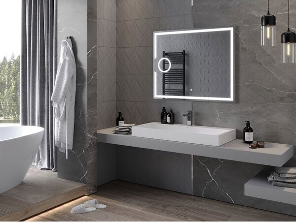 Mexen Onyx koupelnové zrcadlo podsvícené s kosmetickým zrcátkem 100 x 80 cm, LED 6000K, protimlžící - 9813-100-080-611-00