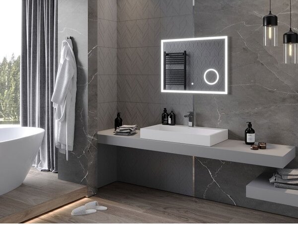 Mexen Kala osvětlené koupelnové zrcadlo s kosmetickým zrcátkem 80 x 60 cm, LED 6000K, proti zamlžování - 9820-080-060-611-00