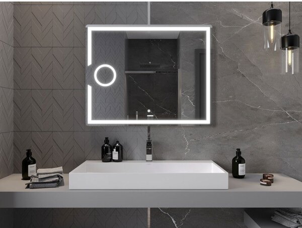 Mexen Onyx koupelnové zrcadlo podsvícené s kosmetickým zrcátkem 100 x 80 cm, LED 6000K, protimlžící - 9813-100-080-611-00