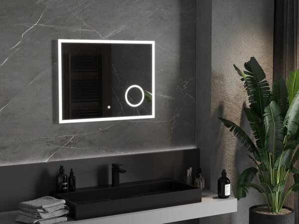 Mexen Kala osvětlené koupelnové zrcadlo s kosmetickým zrcátkem 80 x 60 cm, LED 6000K, proti zamlžování - 9820-080-060-611-00