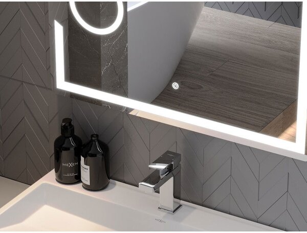 Mexen Onyx podsvícené koupelnové zrcadlo s kosmetickým zrcátkem 80 x 60 cm, LED 6000K, proti mlze - 9813-080-060-611-00