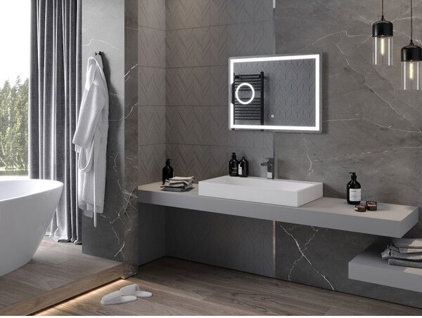 Mexen Onyx podsvícené koupelnové zrcadlo s kosmetickým zrcátkem 80 x 60 cm, LED 6000K, proti mlze - 9813-080-060-611-00