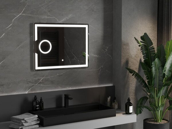 Mexen Onyx podsvícené koupelnové zrcadlo s kosmetickým zrcátkem 80 x 60 cm, LED 6000K, proti mlze - 9813-080-060-611-00