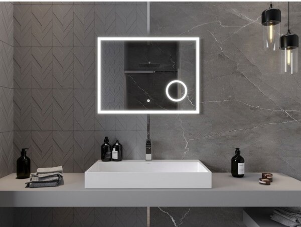 Mexen Kala osvětlené koupelnové zrcadlo s kosmetickým zrcátkem 80 x 60 cm, LED 6000K, proti zamlžování - 9820-080-060-611-00