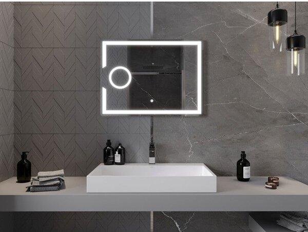 Mexen Onyx podsvícené koupelnové zrcadlo s kosmetickým zrcátkem 80 x 60 cm, LED 6000K, proti mlze - 9813-080-060-611-00