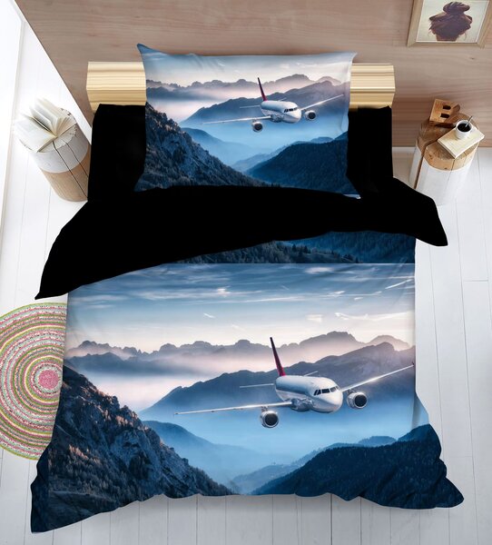 2dílné 3D povlečení 140×200 + 70×90 – Letadlo v horách