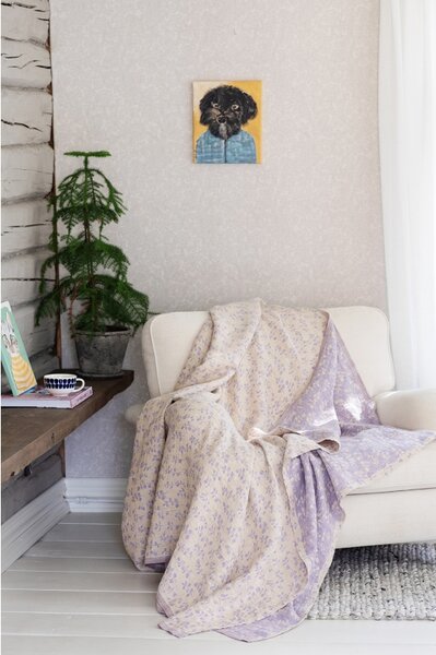 Lněný ubrus / deka Meirami 150x260, zlato-levandulový