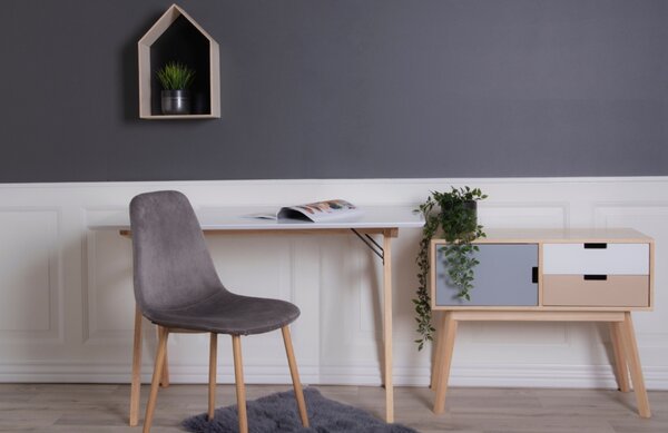 Nordic Living Bílý dřevěný pracovní stůl Vinay 120 cm s přírodní podnoží