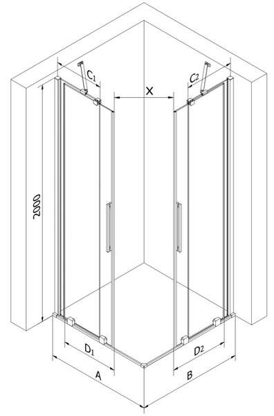 Mexen Velar Duo, sprchový kout s posuvnými dveřmi 90(dveře) x 80(dveře) cm, 8mm čiré sklo, chromový profil, 871-090-080-02-01