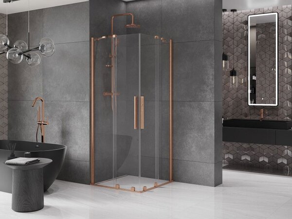 Mexen Velar Duo rozkládací sprchový kout 90 x 90 cm, transparentní, kartáčovaná měď - 871-090-090-02-65
