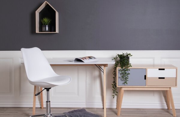Nordic Living Bílý dřevěný pracovní stůl Vinay 120 cm s přírodní podnoží