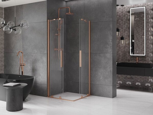 Mexen Velar Duo rozkládací sprchový kout 90 x 90 cm, transparentní, kartáčovaná měď - 871-090-090-02-65