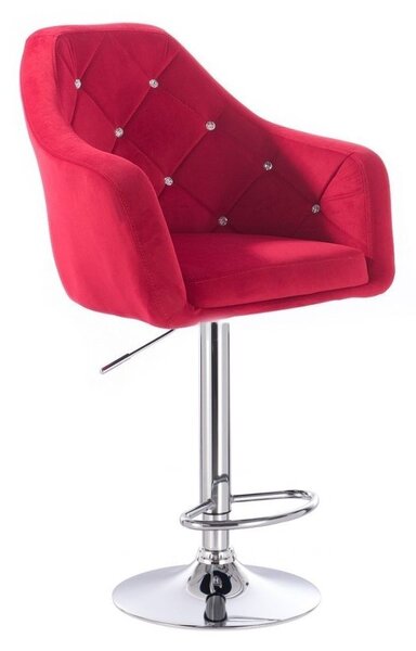 LuxuryForm Barová židle ROMA VELUR na kulaté stříbrné podstavě - červená