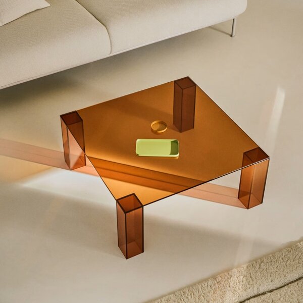 Hnědý skleněný konferenční stolek Kave Home Adularia 85 x 85 cm