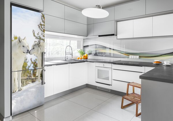 Nálepka fototapeta lednička Dva bílí vlci FridgeStick-70x190-f-121943194