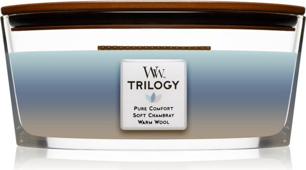 Woodwick Trilogy Woven Comforts vonná svíčka s dřevěným knotem (hearthwick) 453 g