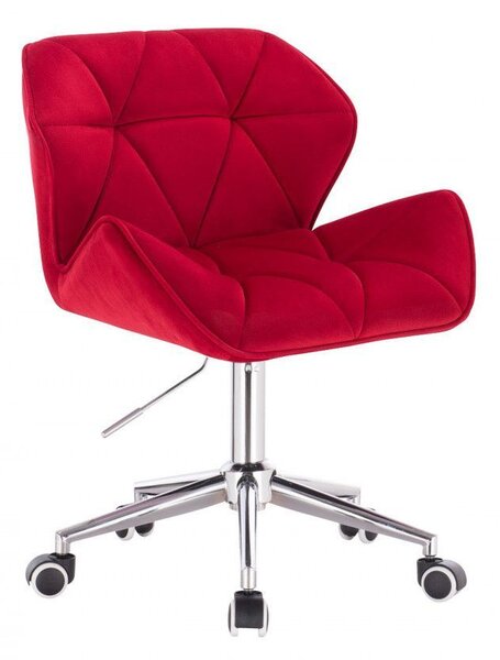 Židle MILANO VELUR na stříbrné podstavě s kolečky - červená