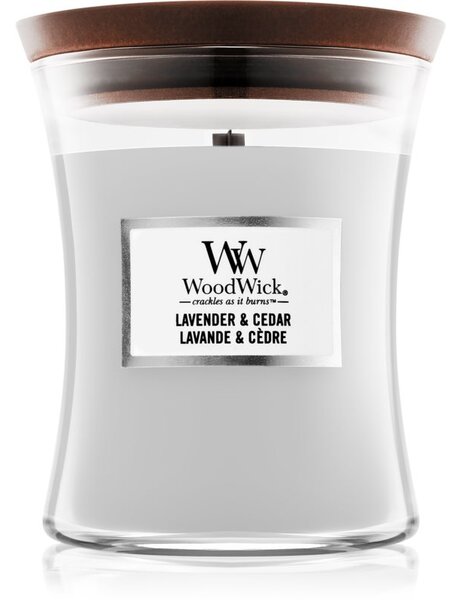 Woodwick Lavender & Cedar vonná svíčka s dřevěným knotem 275 g