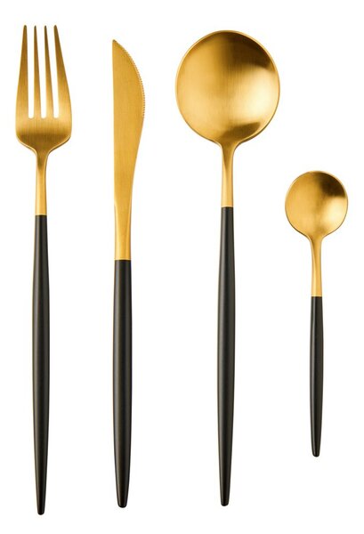 STILETTO Příbory matné set 4 ks - zlatá/černá
