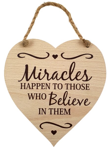 AMADEA Dřevěné srdce s textem Miracles happen to those .., masivní dřevo, 16x15 cm