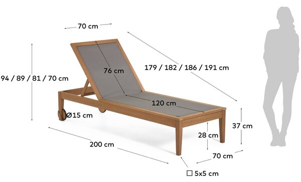 Hnědo zelené látkové polohovatelné zahradní lehátko Kave Home Caterin